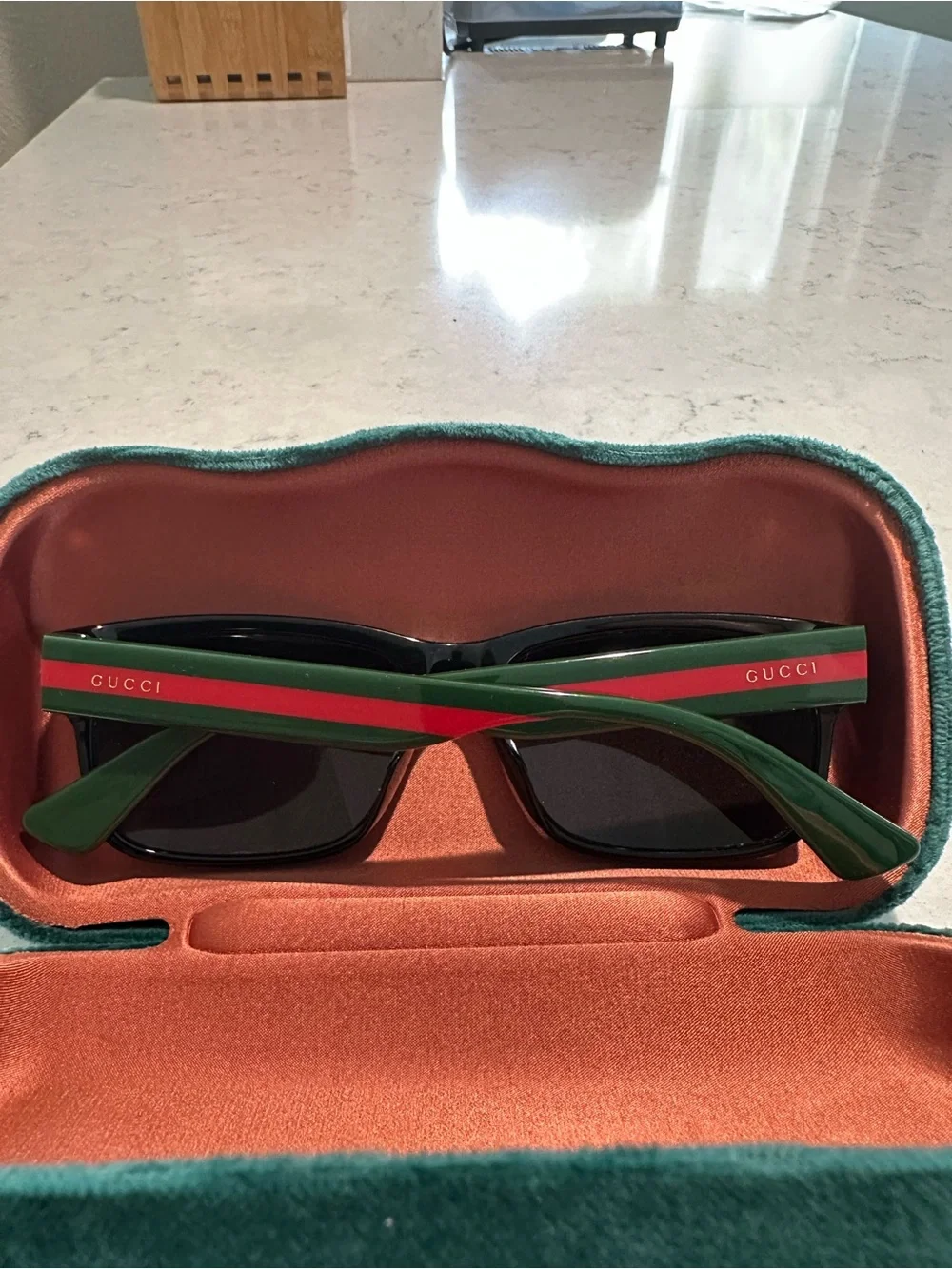 Gucci Women's Black Rectangular Sunglasses with Dark Lenses